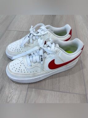 Nike court vision low shoes sneakers white and university red women’s size 6.5